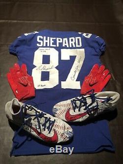 Sterling Shepard Auto Game Used Worn Jersey, Cleats And Gloves Vs ...