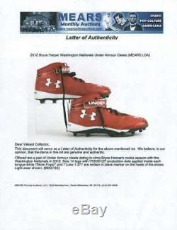 2012 Bryce Harper Game Used Worn Under Armour Rookie Cleats MEARS Authentic
