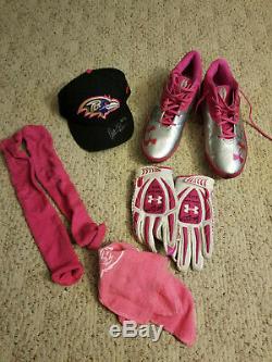 2013 Baltimore Ravens Game Used Worn Arthur Brown Cleats, Gloves, Hat and Socks