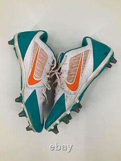 #80 Miami Dolphins Game Used Aqua/orange Nike Cleats Size 15