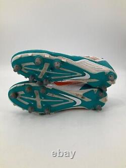 #80 Miami Dolphins Game Used Aqua/orange Nike Cleats Size 15