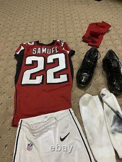 Asante Samuel Game Worn Used Uniform Falcons Helmet Cleats Pants Gloves Meigrey