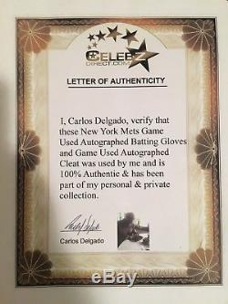 Carlos Delgado Autographed New York Mets Game Used Batting Gloves & Cleat withCOA