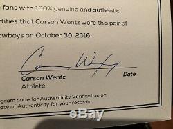 Carson Wentz Eagles Auto Game Used 2016 Rookie Season Cleats Signed Fanatics Coa