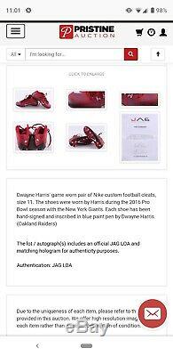 Dwayne Harris Game Used & Dual Signed 2016 Red Nike Cleats with Blue Pen JAG LOA
