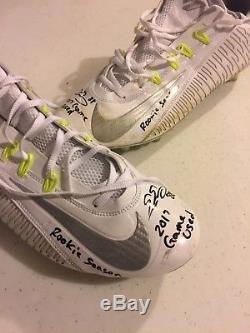 Evan Engram Giants Auto Rookie Game Used Cleats Signed Coa + Photo
