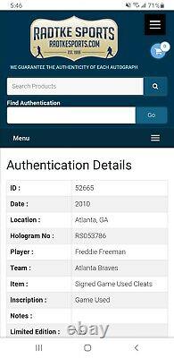 Freddie Freeman Autographed Game Used Cleats 2010 Radtke Coa Mvp Braves Dodgers