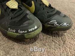 Gavin Lux Game Used Autographed Cleats Camo Memorial Day 2019 Dodgers