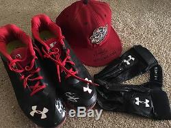 Gregory Polanco Altoona Curve Game Used Cleats, Gloves & Hat. Pittsburgh Pirates