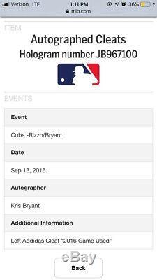 Historic 2016 GAME USED Signed KRIS BRYANT MVP CLEATS MLB & Fanatics COA Cubs