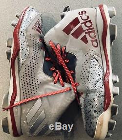 JD Martinez Signed Red Sox 2018 Game Used Baseball Adidas PE Cleats STEINER COA