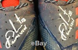 JD Martinez Signed Red Sox 2018 Game Used Baseball Red/Blue PE Cleats STEINER