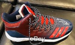 JD Martinez Signed Red Sox 2018 Game Used Baseball Red/Blue PE Cleats STEINER