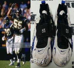 JR Junior Seau Signed 1995 Chargers Football Game Used Cleats BAS Beckett COA 55