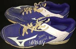 Jeimer Candelario Chicago Cubs Signed 2015 Game Used Cracked Cleats Spikes A