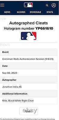 Jonathan India Cincinnati Reds Game Used Cleats Jordan 1's Black/White 2023 MLB