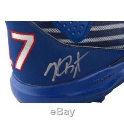 Kris Bryant Cubs Signed GU Blue with White Stripe Cleats & Game Used 2017 Insc