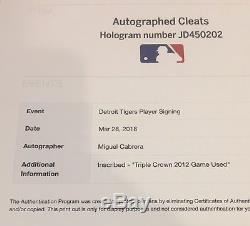 Miguel Cabrera Autographed Cleat Game Used 2012 Triple Crown Authentic MLB COA