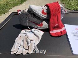 Mike Trout Dual Signed Game Used Worn 2018 Nike Shoes Cleats, Gloves And Socks
