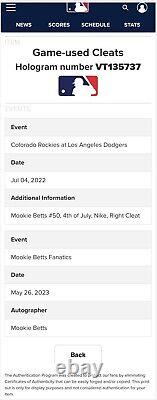 Mookie Betts Dodgers Jordan 1 Huarache Game Used Worn Cleats MLB Auth 7/4/2022