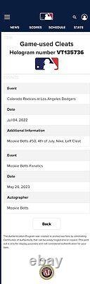 Mookie Betts Dodgers Jordan 1 Huarache Game Used Worn Cleats MLB Auth 7/4/2022