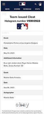 Mookie Betts Dodgers Jordan 10 Huarache Game Used Worn Cleats MLB Auth 2023 Home