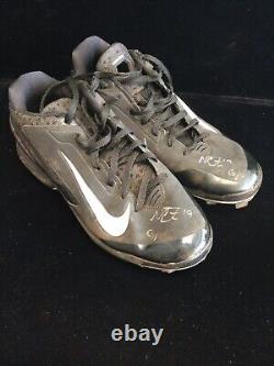Nestor Cortes Signed Game Used Nike Cleats Pair JSA Certified Auto Heavy Use