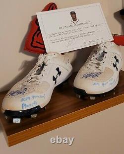 Ozzie Albies 2019 Postseason Cleats Game Used / Signed / Inscribed COA Braves
