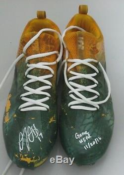 Packers DAVANTE ADAMS Signed'16 Game Used NIKE Football Cleats AUTO with 11/20/16