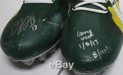 Packers DAVANTE ADAMS Signed 2017 Game Used NIKE Football Cleats AUTO with 1/8/17