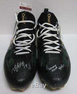 Packers DAVANTE ADAMS Signed 2017 Game Used NIKE Football Cleats AUTO with 9/24/17