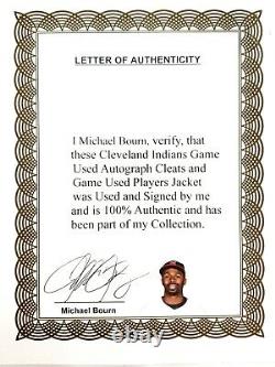 Rare Michael Bourn Cleveland Game Used Worn Players Jacket & Signed Cleats LOA