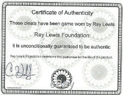 Ray Lewis Game Used Cleats Signed Jsa Certified Foundation Letter Autographed