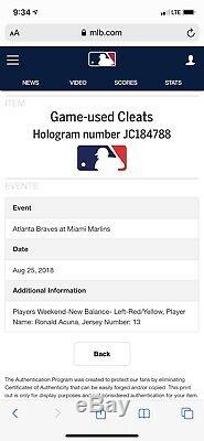 Ronald Acuna Atlanta Braves Game Used Cleats 2018 Players Weekend MLB Auth