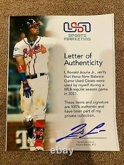 Ronald Acuna MLB Holo Signed LOA Game Used Auto Cleats Mother's Day 2021 Braves