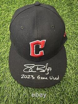 Shane Bieber Cleveland Guardians Game Used Away Hat 2023 MLB Auth LOA