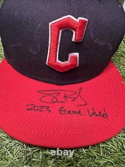 Shane Bieber Cleveland Guardians Game Used Hat 2023 5th Win MLB Auth LOA