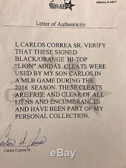 Wow! 2016 Carlos Correa GAME USED & Autographed Adidas Lion Cleats LOA & SGC