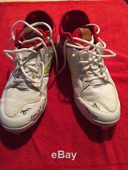 Yadier Molina signed game used cleats with Game Used inscription Beckett